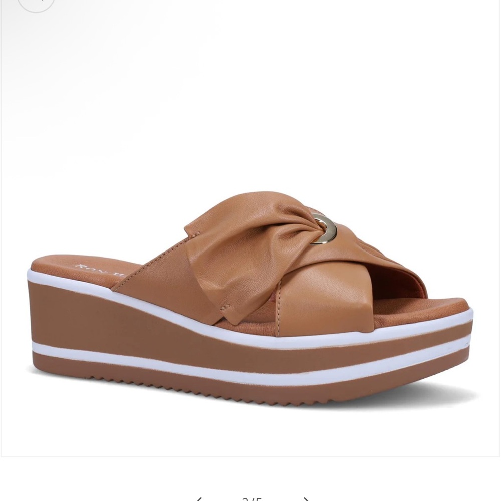 Ron White Patrika Caramel Leather Wedge Slide Sandals 40/9.5